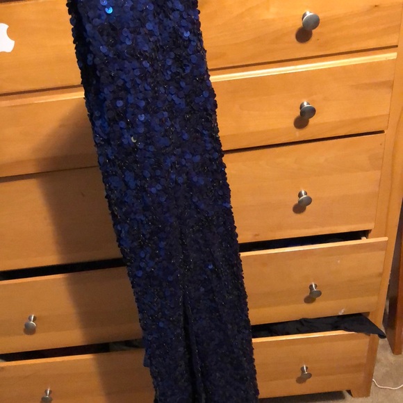Primavera Navy Blue Sequin Prom Dress - Picture 3 of 3